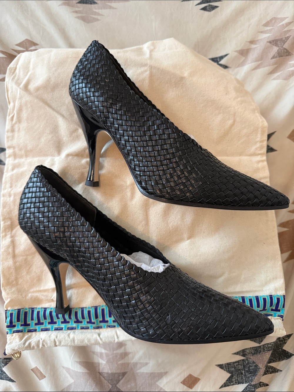 Tory Burch Black Woven Pointed-Toe Stiletto Heels